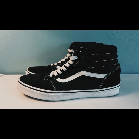 Mens high canvas vans - black/white - mens size 12 - Picture 2 of 4